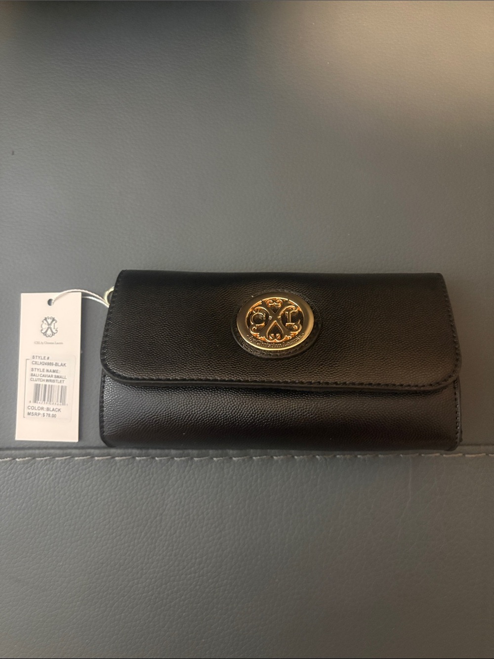 Christian Lacroix Black Leather  mini bag with Gold Emblem